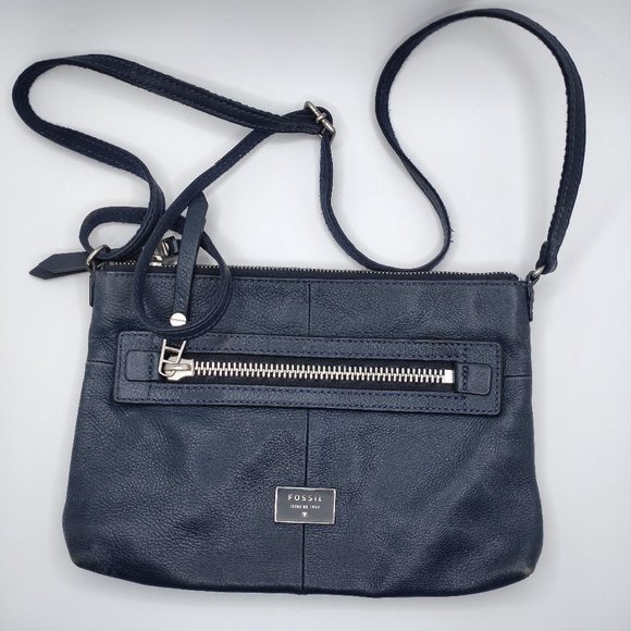 Fossil Navy Leather Small Crossbody Bag Purse - Picture 1 of 13